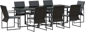 vidaXL Kert étkező szett 9 pcs Fekete Acél