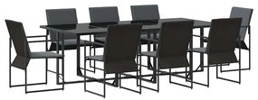 vidaXL Kert étkező szett 9 pcs Fekete Acél