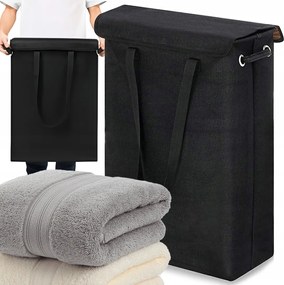 Fedél Tároló Fogantyúkkal Fekete 45 L Keskeny Szennyestartó Kosár