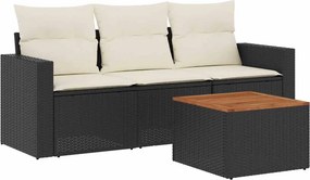 vidaXL 4 részes fekete polyrattan kerti ülőgarnitúra párnákkal