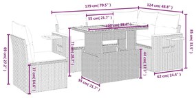 6 részes bézs polyrattan kerti ülőgarnitúra párnával