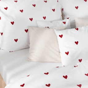 Goldea pamut ágyneműhuzat - piros szívecskék, fehér alapon 140 x 200 és 70 x 90 cm