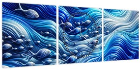 Kép – Halak a hullámokban (órával) (90x30 cm)