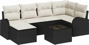 vidaXL Kerti Kanapé Szett 7 pcs Fekete polirattan