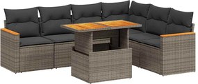 vidaXL 7 részes szürke polyrattan kerti ülőgarnitúra párnákkal