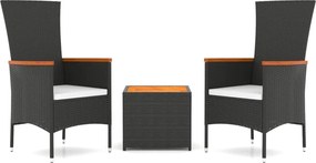 vidaXL 3 részes fekete polirattan/tömör akácfa kerti társalgógarnitúra