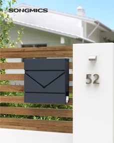 SONGMICS Falra Szerelhető Postaláda Újságtartóval és Zárral, Antracitszürke