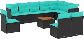 vidaXL 11 részes fekete polyrattan kerti ülőgarnitúra párnákkal