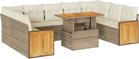 vidaXL 10 részes bézs polyrattan akácfa kerti ülőgarnitúra párnával