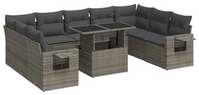 10 részes szürke polyrattan kerti ülőgarnitúra párnákkal