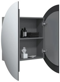 szürke fürdőszobaszekrény kerek tükörrel/LED-del 54x54x17,5 cm