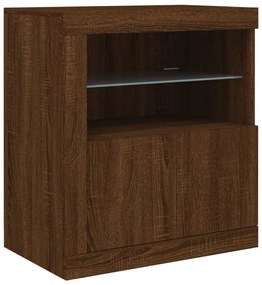 barna tölgy színű tálalószekrény LED-világítással 60,5x37x67 cm