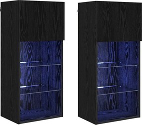 vidaXL Fali TV szekrények 2 pcs Fekete tölgy 40,5 x 30 x 90 cm Faanyag