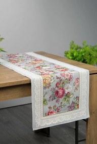 Virágmintás gobelin asztali futó Szürke/rózsaszín 45x140 cm +/-5%