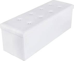 Puff 38 x 110 x 38 cm, műbőr összecsukható tároló ottomán pad, fehér