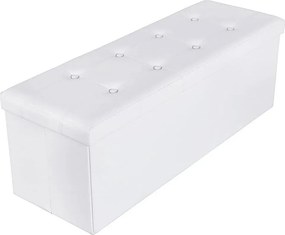 Puff 38 x 110 x 38 cm, műbőr összecsukható tároló ottomán pad, fehér