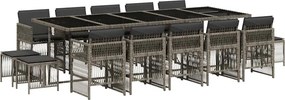 vidaXL 15 részes szürke polyrattan kerti étkezőgarnitúra párnákkal