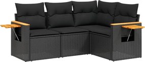 vidaXL 4 részes fekete polyrattan kerti ülőgarnitúra párnákkal