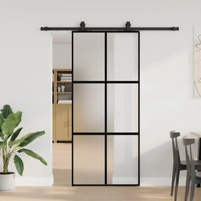 Fekete edzett üveg tolóajtó fémszerelék szettel 90x205 cm