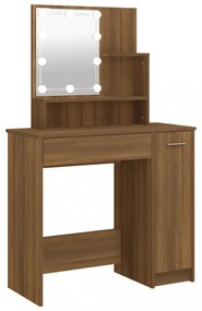 barna tölgyszínű LED-es fésülködőasztal 86,5 x 35 x 136 cm