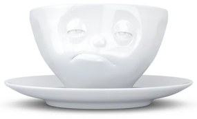 Fehér 'unatkozó' porcelán csésze és alátét - 58products