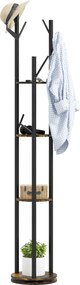 HOMCOM Forgó, Független Kabátállvány 8 Horggal és 4 Polccal, Ipari Stílusú Kabátállvány Előszobába és Hálószobába, Ø30x175cm, Rusztikus Barna | Aosom