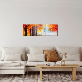 Kép - olajfestmény, színes ősz (órával) (90x30 cm)
