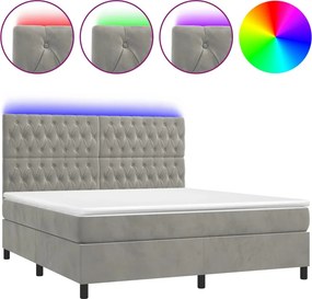 vidaXL világosszürke bársony rugós és LED-es ágy matraccal 180x200 cm