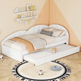 Kárpitozott ágy 90x200 cm Egyszemélyes ágy Kihúzható ággyal Fehér