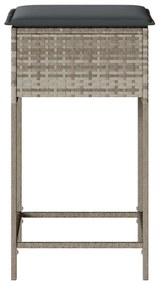 2 db világosszürke polyrattan kerti bárszék párnával