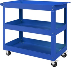 DURHAND Kerekes Szerszámkocsi Acél Műhely Kocsi 3 Tárolószinttel és Oldalsó Fogantyúval Otthoni Szerelőnek 150 kg Teherbírás 83x35.3x76 cm Kék | Aosom