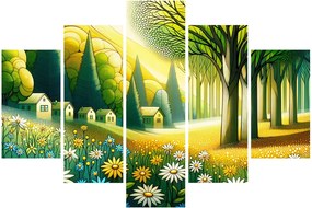 Kép - Falu sárga-zöld színekben (150x105 cm)