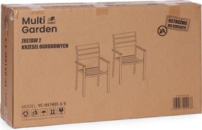 Kerti szék, MultiGarden YC-051KD-4-5, fehér/szürke, 54,5 x 52 x 89 cm, acél keret, HDPE ülő- és háttámla, 150 kg teherbírás, 2 db-os szett