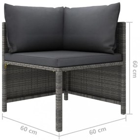 3 részes szürke polyrattan kerti bútorszett párnákkal