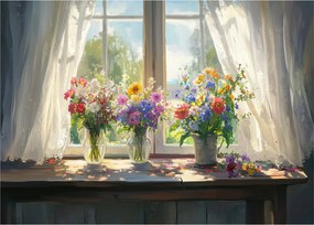 Üveg kép - Csokor az ablaknál (70x50 cm)