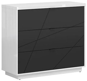 Komód Boston CE118Matt fekete, Fényes fehér, Fiókos, 93x106x43cm