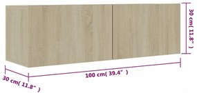 sonoma tölgy szerelt fa TV-szekrény 100 x 30 x 30 cm