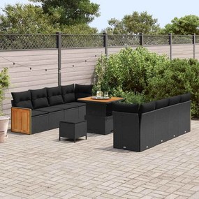Kerti Kanapé Szett 11 pcs Fekete 80 x 80 x 71 cm polirattan