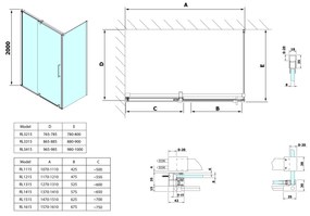 Sapho, ROLLS LINE zuhanyajtó 1200mm, magasság 2000mm, átlátszó üveg