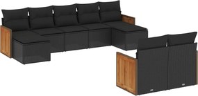 vidaXL 9 részes fekete polyrattan kerti ülőgarnitúra párnákkal