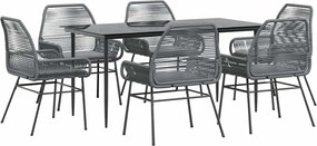 vidaXL 7 részes szürke polyrattan üveg kerti étkezőgarnitúra párnával