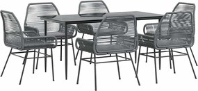 vidaXL 7 részes szürke polyrattan üveg kerti étkezőgarnitúra párnával
