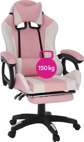 Irodai/gamer szék RGB LED világítással, rózsaszín/fehér, JOVELA