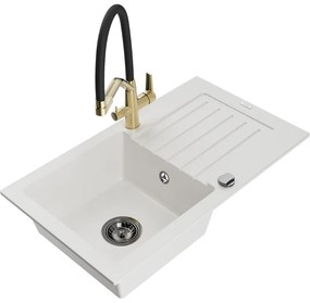 Mexen Pablo egymedencés gránit mosogató lefolyóval és Duo konyhai csapteleppel, fehér - 6510-20-671701-57-B