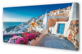 Canvas képek Épületek Görögország tenger virág 120x60 cm