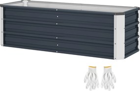 Outsunny Acél Emelt Kertágy Ültető Doboz Virágcserép Kesztyűvel Sötétszürke 125 x 47 x 40 cm | Aosom