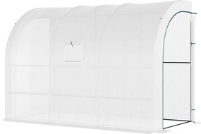 Outsunny Üvegház Polcokkal és Ablakokkal, Télen is Használható Acél Üvegház, Falra Szerelhető Üvegház Erkélyhez, Kerthez, Paradicsomház 300x150x213cm