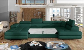 Zöld bársony kinyitható-tárolóhelyes sarokkanapé (jobb oldali-U alakú) Rodrigo – ELTAP