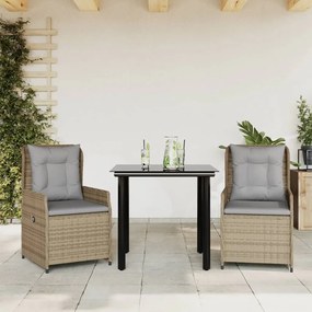 3 részes bézs polyrattan kerti étkezőgarnitúra párnákkal