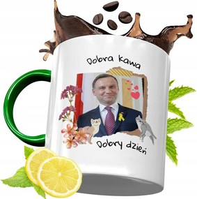 Zöld Bögre Andrzej Duda Elnök Ajándék Nyomtatott Fotóval